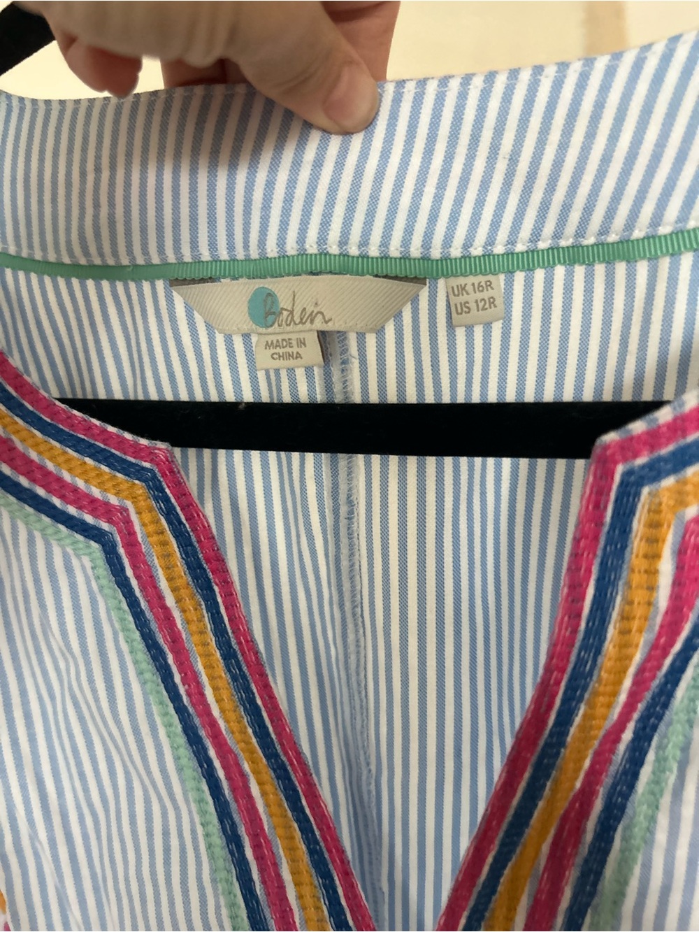 Boden Light Blue Striped Embroidered V-Neck Tunic Dress - Picture 3 of 9